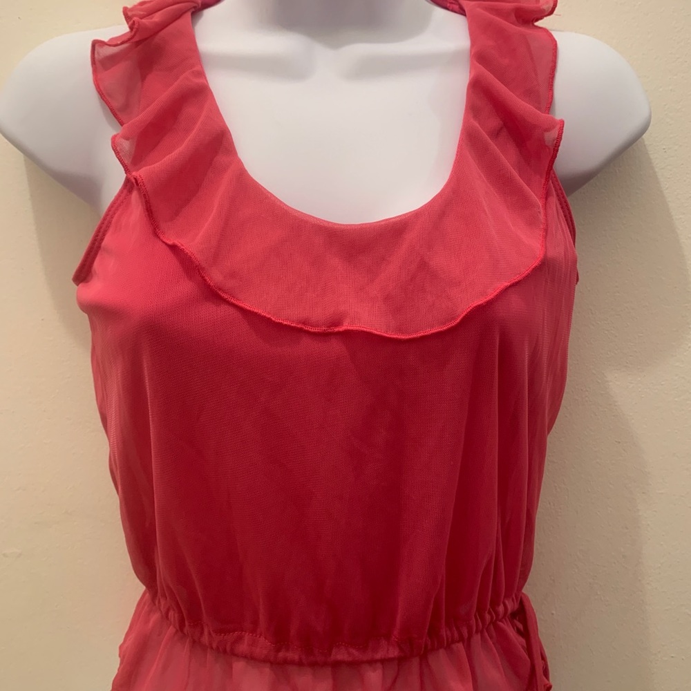 A.Aubrey pink ruffle drawstring sleeveless blouse